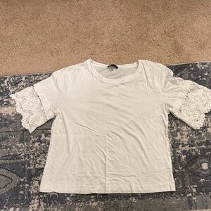 J. Crew White Lace Sleeve Tee